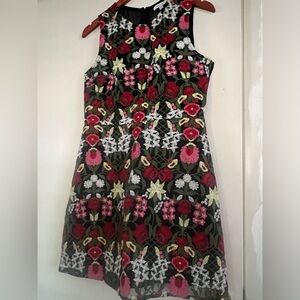 Lucy Paris. Red and Pink A-line Midi Dress